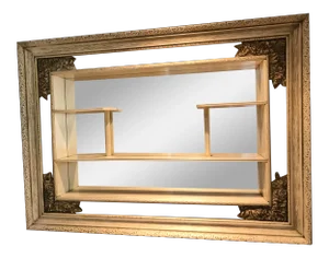 Mid-Century Modern Shadow Box Mirror Carved Roses