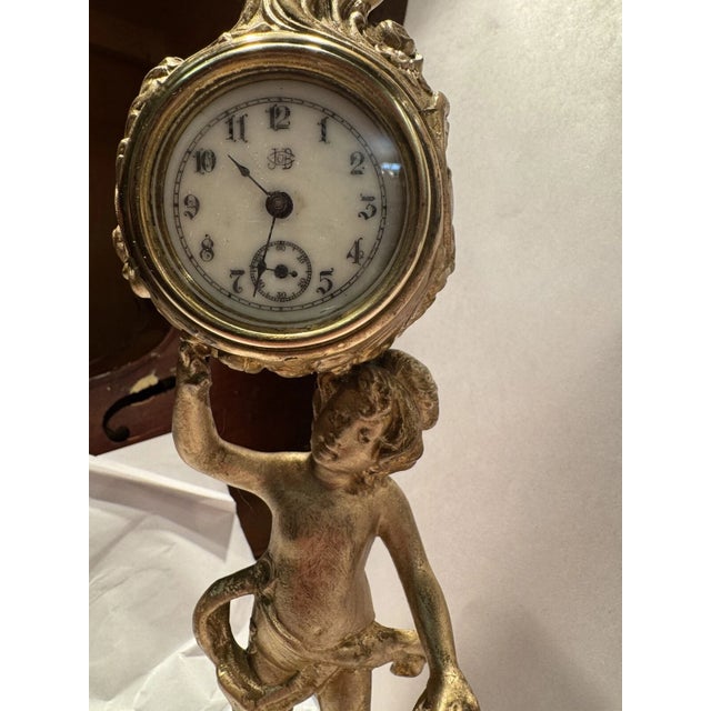 Antique Art Nouveau Figural Statue Desk Clock by Jennings Brothers For Sale In Los Angeles - Image 6 of 9