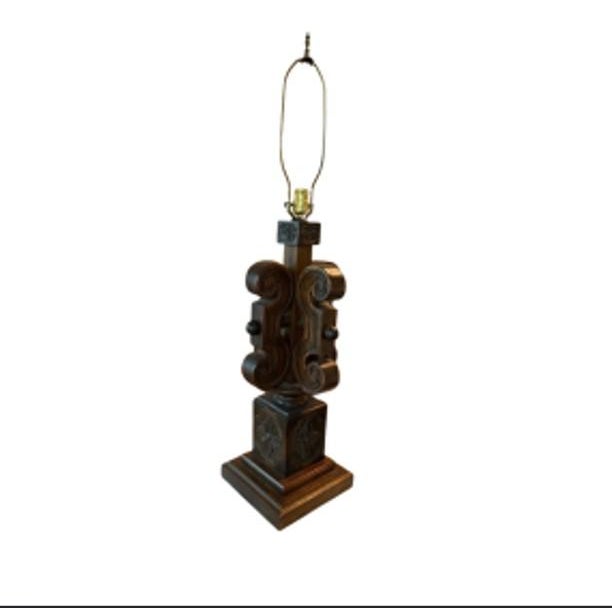 Rustic Southwestern Style Wood Lamp For Sale - Image 3 of 4
