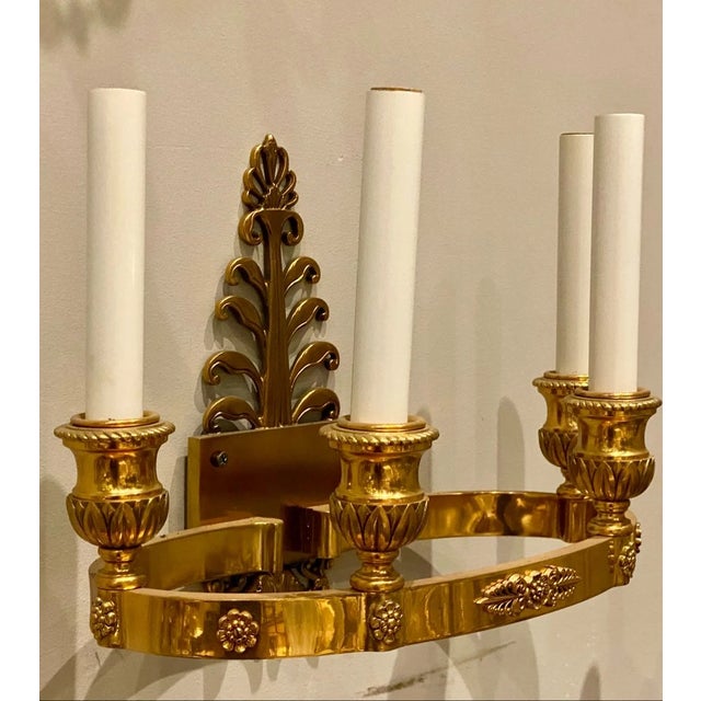 Vintage Neoclassical French | Gilt Polished Bronze 4-Light Wall Sconce For Sale In Pittsburgh - Image 6 of 7