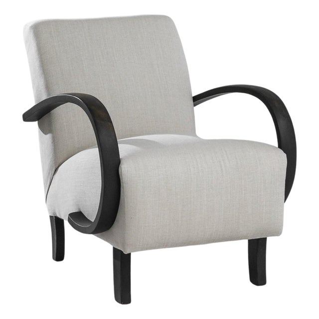 1930s Czech Wooden Upholstered Armchair by J. Halabala For Sale