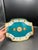 Georges Briard Vintage MCM Georges Briard Teal & Gold Butterfly Curved Glass Tray W/ Wood Handles For Sale - Image 4 of 10