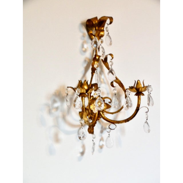 ItalianTole Gold Double Arm Candle Sconce With Crystals For Sale - Image 9 of 12