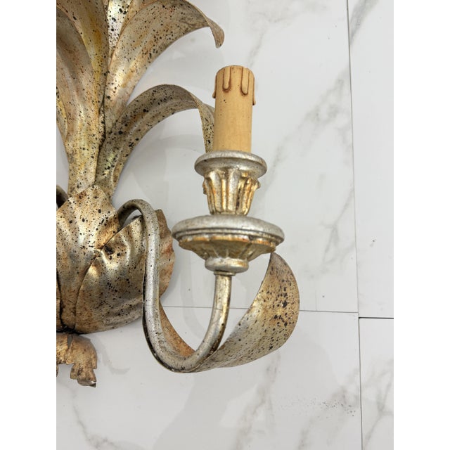 Large Hollywood Regency Style Wrought Iron Wall Lamps, 1980s, Set of 2 For Sale - Image 11 of 14