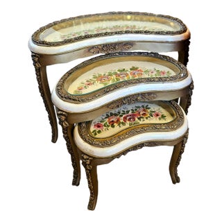 French Style Nesting Tables Gold Set of 3 For Sale