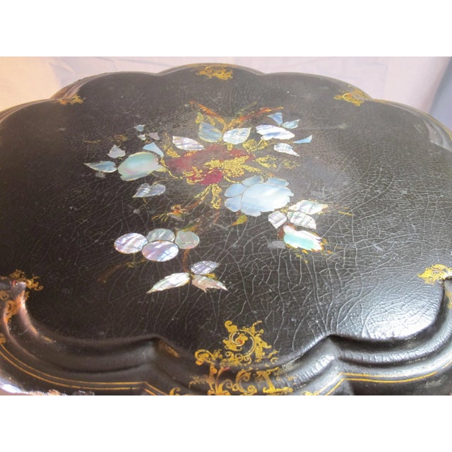 Paint Antique Lacquer and Pearl Inlay Tilt Top End Table For Sale - Image 7 of 11