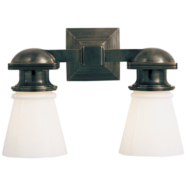 New York Subway Double Light in Bronze with White Glass Designer: Chapman & Myers Height: 9.75" Extension: 8" Backplate:...