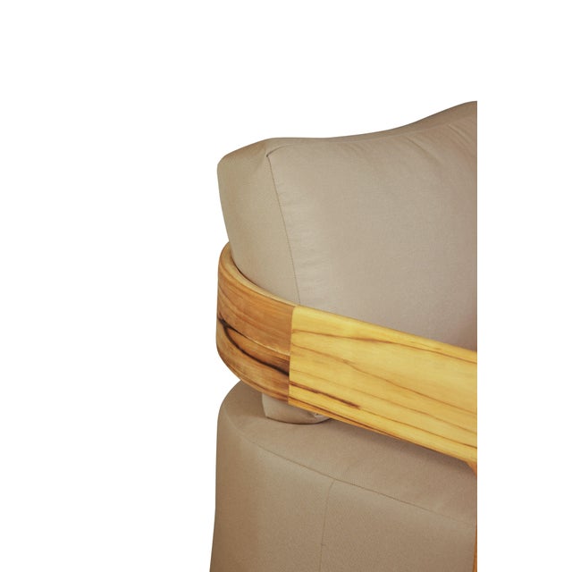 Wood Eclipse Outdoor Solid Teak Wood Sofa Set - Light Brown Fabric For Sale - Image 7 of 17
