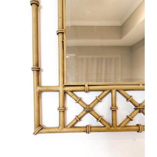 Gampel-Stoll Hollywood Regency Metal Faux Bamboo Demilune Console Table and Mirror - Set of 2 For Sale - Image 4 of 13