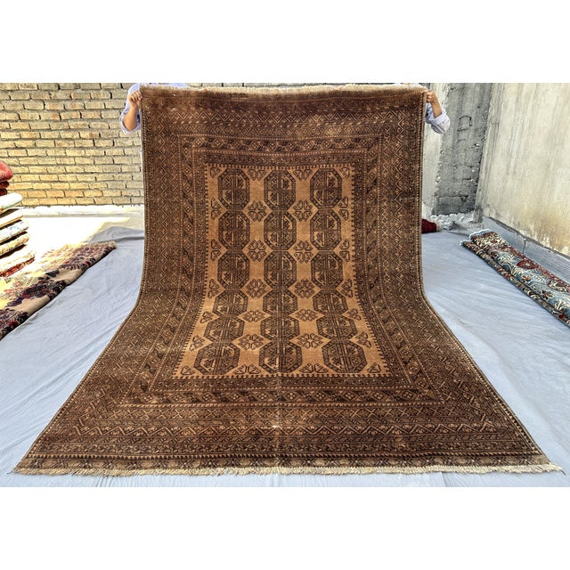 Terracotta Camel Afghan Ersari Hand-Knotted Wool Rug - 6'7" X 9'7" For Sale - Image 6 of 11