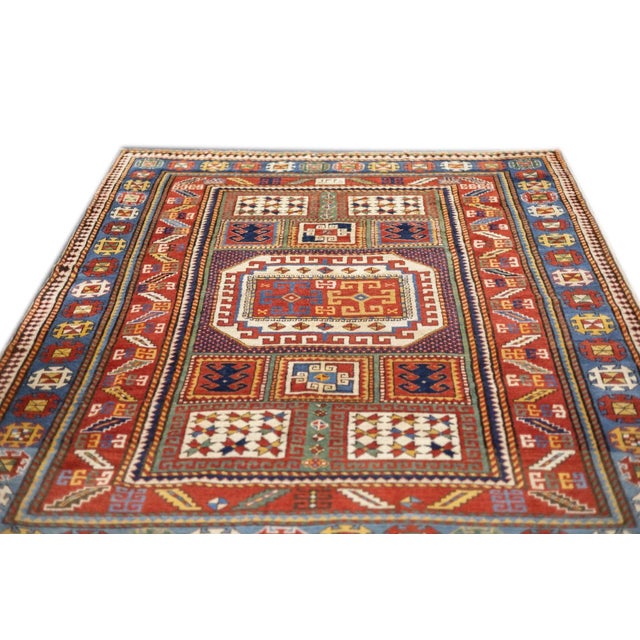 Red Antique Caucasian Kazak Rug 6'5'' X 7'11'' For Sale - Image 8 of 11
