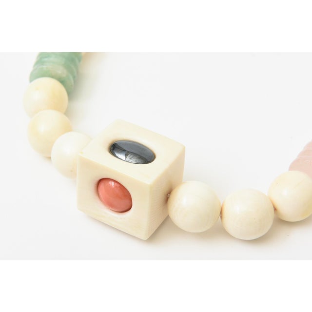 Pierre Cardin Vintage Collar Necklace With Jade, Coral, Pink Quartz, Amethyst, Malachite and Hematite, 1960's For Sale - Image 4 of 10
