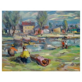 Janis Rudolfs Zuntaks, By the River, Oil on Cardboard & Canvas, 1970s For Sale