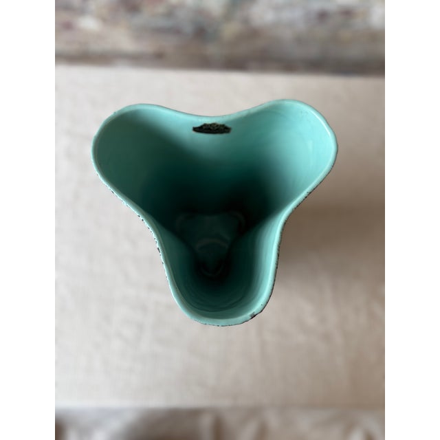 Aqua Vintage Kenwood Art Pottery Sculptural Vase – Aqua & Black Speckled Glaze For Sale - Image 8 of 8