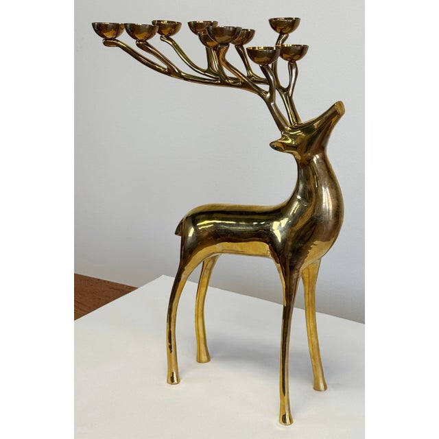 Late 20th Century Vintage Brass Stag Deer 10 Tea Light Candelabra For Sale - Image 5 of 10