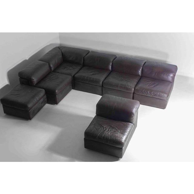 Mid-Century Modern Vintage Leather Model Jeep Modular Sofa from Durlet, 1970s, Set of 7 For Sale - Image 3 of 12