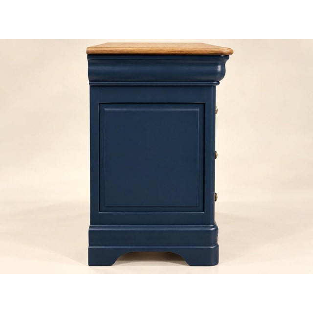 1980s Louis Philippe Style Cherrywood Chest of 3 Drawers with Versailles Parquet Top, 1980s For Sale - Image 5 of 6