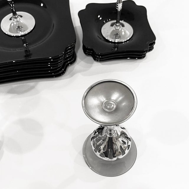 1930s 1930s Blown Glass and Chrome Appetizer or Dessert Set, 24 Pieces For Sale - Image 5 of 11