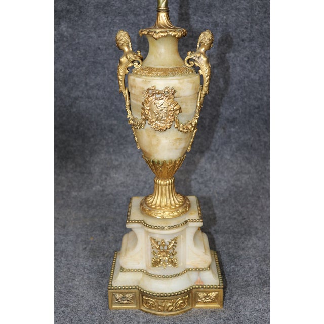 Late 19th Century Pair French Louis XVI 19th Century Ormolu Mounted Alabaster Lamps For Sale - Image 5 of 16
