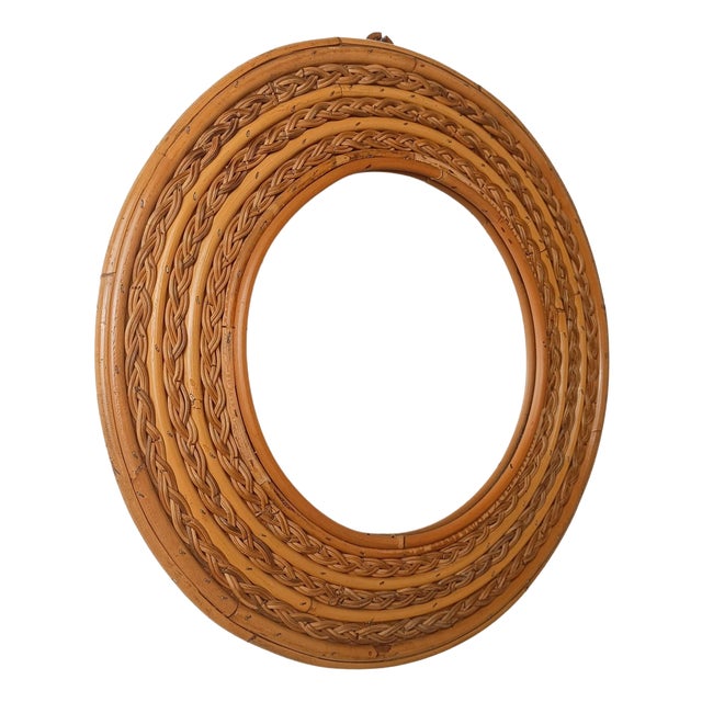 Vintage Riviera Round Mirror in Curved Canes and Rattan Core Braids, Italy, 1970s For Sale