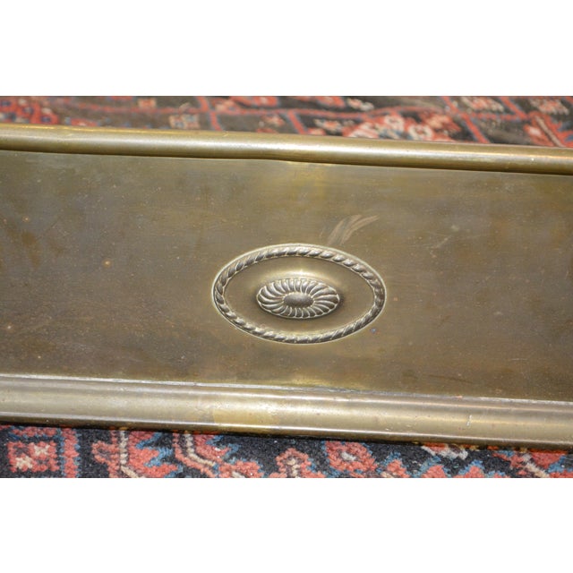 English Brass Small Curved Fireplace Fender With Oval Emblems For Sale - Image 14 of 17
