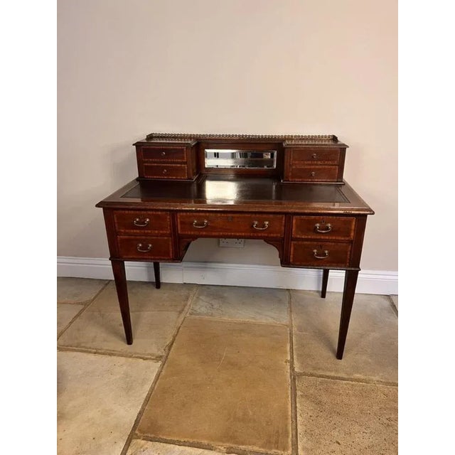 1900 - 1909 Antique Edwardian Mahogany Inlaid Writing Desk, 1900 For Sale - Image 5 of 10