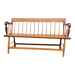 Antique Early American 19th Century Spindle Back Deacon Primitive Bench