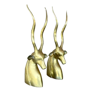 Vintage Boho Brass Antelope Bookends - a Pair