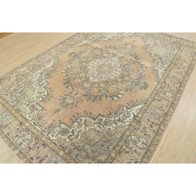 Farmhouse Tabriz Rug 7’9” X 10’8” Pink Wool Vintage Distressed Hand-Knotted Carpet For Sale - Image 3 of 15