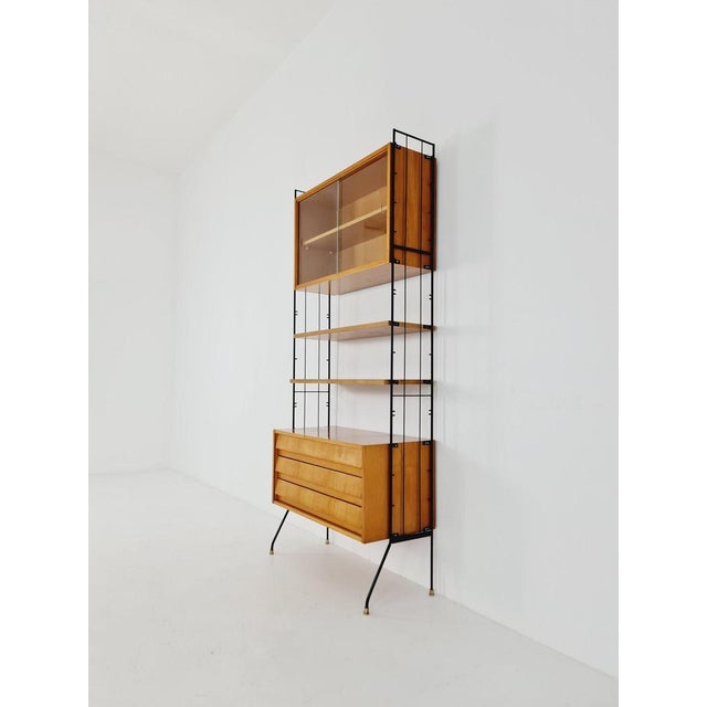 Freestanding String Shelf-System Unit Bookcase in Oak and Metal by Silverschild, 1950s For Sale - Image 4 of 10