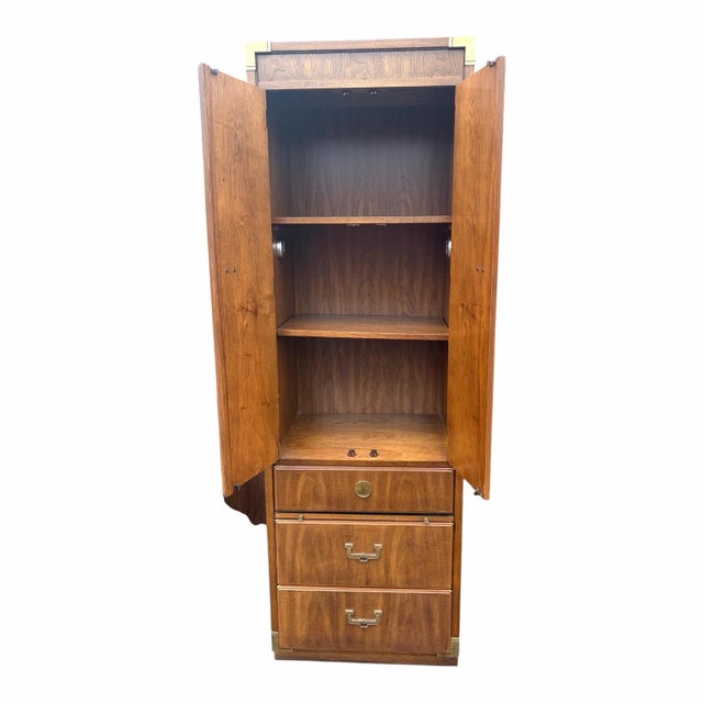1970s Pair Vintage Thomasville Campaign Style Tall Cabinets For Sale - Image 5 of 12