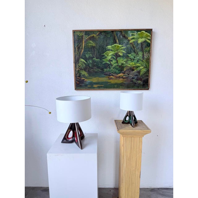 1950s French Free-Form Triangular Ceramic Lamps, 1950s, Set of 2 For Sale - Image 5 of 18