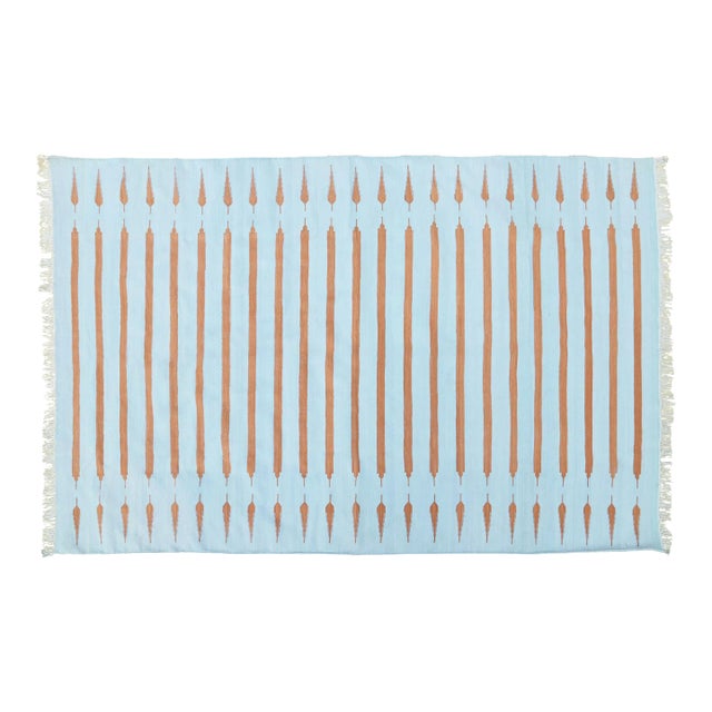 Amritsar Rug, 4' x 6', Light Blue and Terra Cotta For Sale