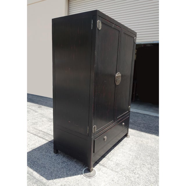 Vintage Asian Baker Furniture Black Lacquer Entertainment Storage Cabinet Armoir For Sale In Los Angeles - Image 6 of 13