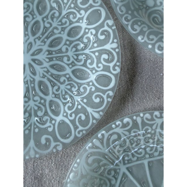 Vintage Higgins Glass Plates Signed Mid Century Modern Frosted Art Glass 7 Inch Dessert Plates - Set of 6 For Sale In Chicago - Image 6 of 12