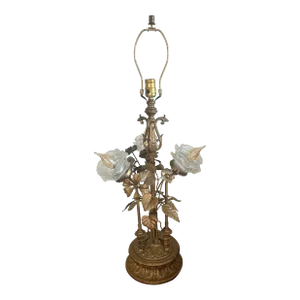 Late 20th Century Tole Inspired Metal and Art Glass Lamp