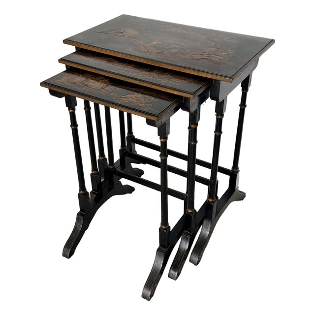 Black Lacquered Chinoiserie Nesting Tables by Beacon Hill For Sale