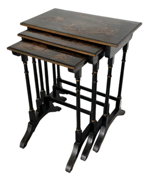 Black Lacquered Chinoiserie Nesting Tables by Beacon Hill