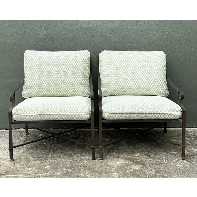 Hollywood Regency Vintage Brown Jordan Lounge Chair and Ottoman in Sister Parrish - Set of 2 For Sale - Image 3 of 12