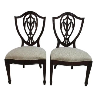 1980s Pair Drexel Mahogany Chippendale Shield Back Dining Side Chairs C For Sale