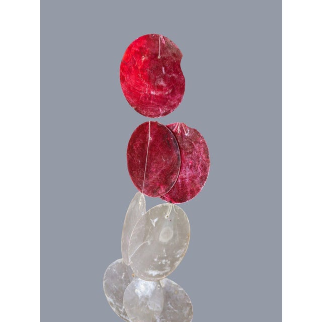 Vintage Mid-Century Modern Red & White Capiz Shell Hanging Chandelier Sculpture For Sale - Image 11 of 11