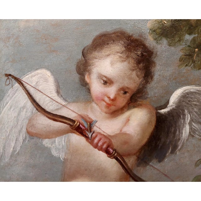 Wood Cupid W/ Bow and Arrow -18th Century French Oil Painting For Sale - Image 7 of 10