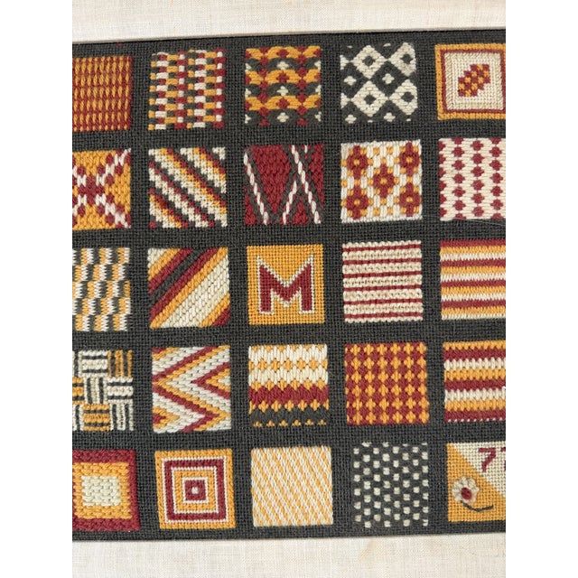 1970s Vintage Geometric Hand Embroidered Needlepoint Textile Wall Art, Framed For Sale - Image 9 of 12