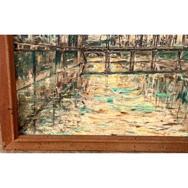 Mid 20th Century Mid Century Oil on Canvas Cityscape and River Painting - Signed and Dated For Sale - Image 5 of 10