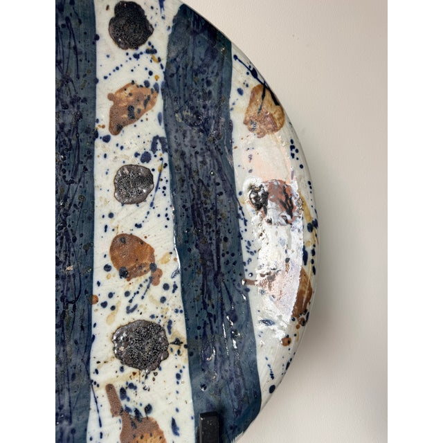 1987 Josef Zala Abstract Studio Art Ceramic Plate on Metal Stand For Sale In Miami - Image 6 of 12