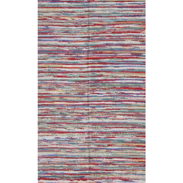 Large Colorful American Braided Rug With Horizontal Stripes and Fringe Detail For Sale - Image 4 of 13