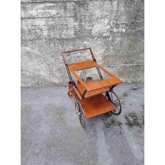 1960s Mid-Century Serving Trolley in Teak and Brass, Italy, 1950s For Sale - Image 5 of 10