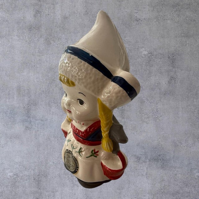 Mexican Vintage Banco Mexicano De Occidente Dutch Girl Ceramic Coin Bank Hand Painted For Sale - Image 3 of 10