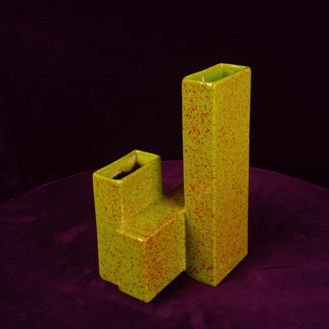 Geometric Twin-Column Ceramic Vase Space Age, Italy 1970, 1980s For Sale - Image 11 of 18