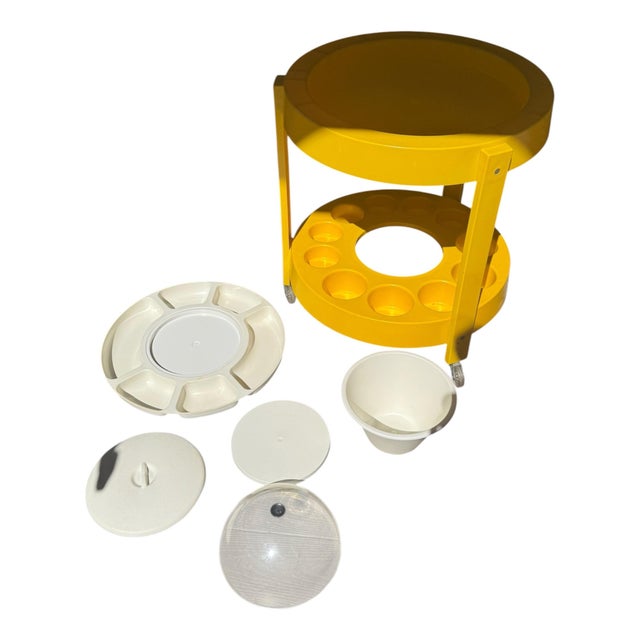 Vintage 1960s Tiara Casa Space Age Yellow & White Bar Cart / Serving Trolley, Attributed For Sale In Portland, ME - Image 6 of 9